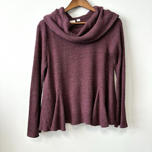 Postmark Anthro Maurisa Sweater Sz Small Oversize Burgundy Waffle Knit Cowl Neck - Picture 1 of 11